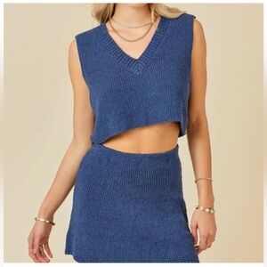 Blue Knit Skirt Set